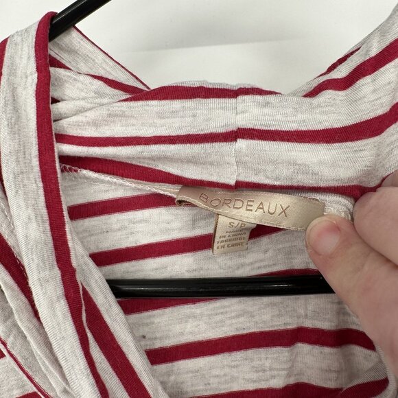 Anthropologie Bordeaux Red Heather light gray stripe top Cowl Neck Size Small - Picture 2 of 4
